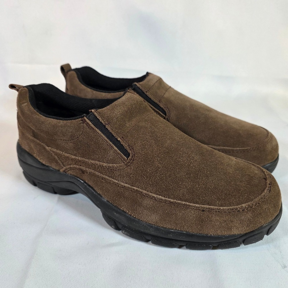 RedHead Dry Plus Mens 12M Brown Suede Slip On Shoes Rugged Moc Toe Trail Loafers